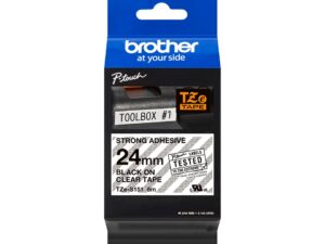 Brother TZeS151 Cinta Laminada Super Adhesiva Original de Etiquetas - Texto negro sobre fondo transparente - Ancho 24mm x 8 metros