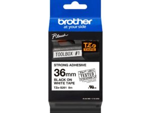 Brother TZeS261 Cinta Laminada Super Adhesiva Original de Etiquetas - Texto negro sobre fondo blanco - Ancho 36mm x 8 metros