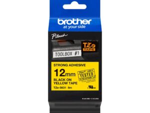 Brother TZeS631 Cinta Laminada Super Adhesiva Original de Etiquetas - Texto negro sobre fondo amarillo - Ancho 12mm x 8 metros